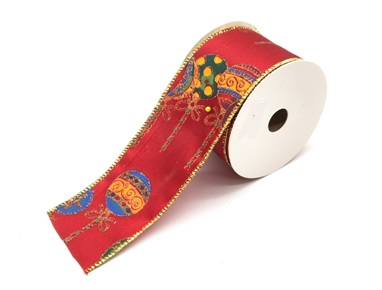 Red Satin with Baubles 10m Ribbon