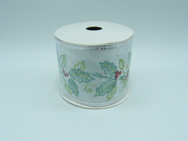 Ribbon Holly White 10mts Wire Edge