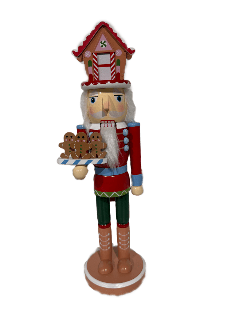 38cm Wooden Nutcracker Gingerbread House Hat Holding Plate