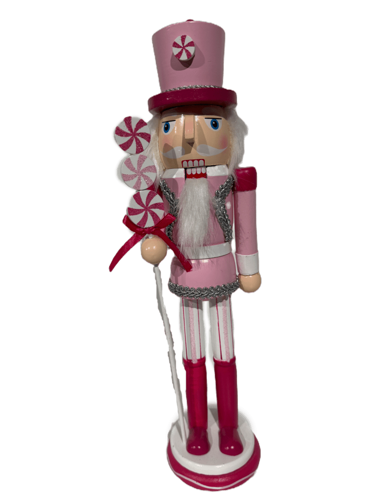 38cm Pink Wooden Nutcracker Holding Lollipop Staff