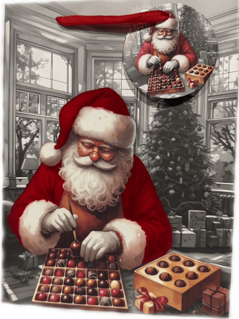 Medium Flocked Velvet Santa Painting Chocolates Gift Bag