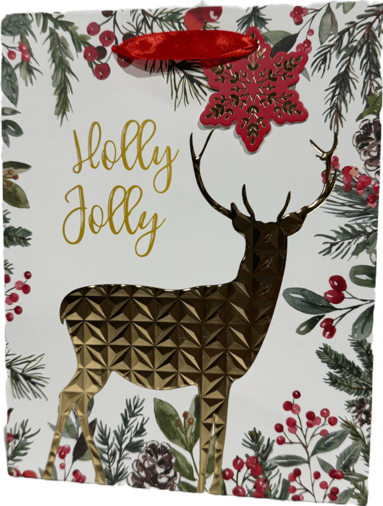 Medium Holly Jolly Reindeer Classic Elegance Christmas Gift Bag