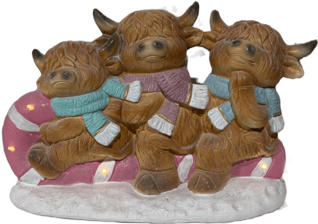 55cm Length LED Candy Cow Sleigh Resin